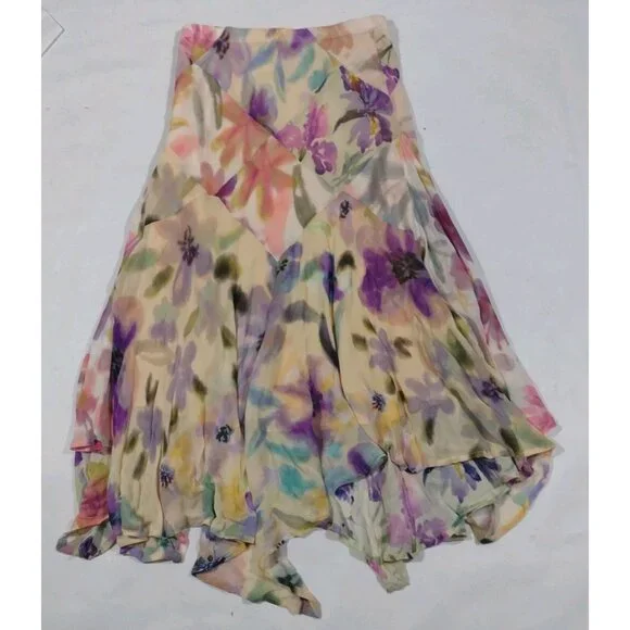 Anthropologie Asymmetrical Painterly Floral Midi Skirt - Picture 5 of 7